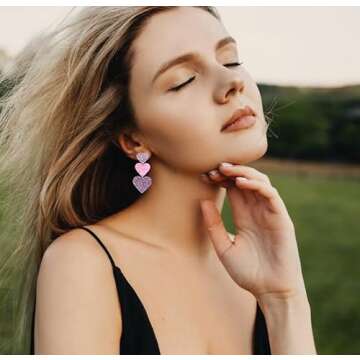 Heart Dangle Earrings Acrylic Cute Hot Pink Rave Earrings Heart Shaped Earrings Women Valentine's Da...