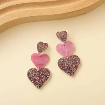 Heart Dangle Earrings Acrylic Cute Hot Pink Rave Earrings Heart Shaped Earrings Women Valentine's Day Gift