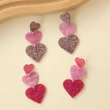 Heart Dangle Earrings Acrylic Cute Hot Pink Rave Earrings Heart Shaped Earrings Women Valentine's Day Gift