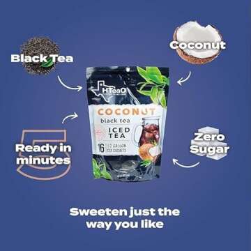 HTeaO Coconut Black Tea Sachets - 8 Gallons Per Package - Authentic Texas-Style Iced Tea in 5 Minute...