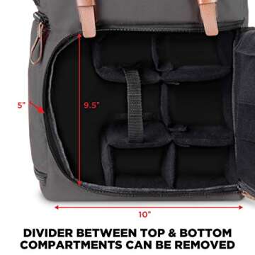 GOgroove Full-Size Camera Backpacks for Photographers (Gray) - DSLR Camera Backpack with 15.6 in. Laptop Space, Accessory Storage, Tripod Holder, Waterproof Camera Bag for Canon EOS Rebel T7 & More