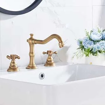 GGStudy 8 inch Antique Brass Bathroom Faucet - Elegant Design