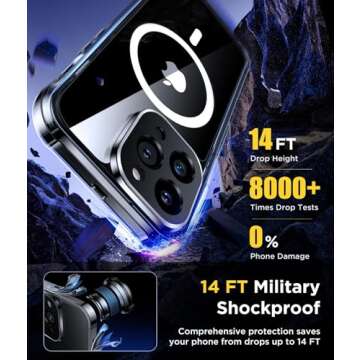 Humixx Compatible with iPhone 15 Pro Max Case, [Non-Yellowing] [14 FT Military Drop Protection] Slim Fit Yet Protective Shockproof Bumper with Airbag Transparent Phone Cover 6.7” - Crystal Clear