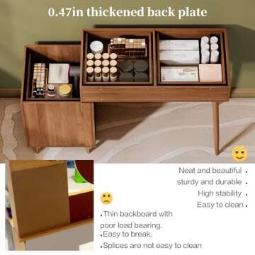 Chrangmay Brown Stylish Corner Makeup Vanity Table，with Lighted Mirror and 4 Spacious Drawers，Bedroom Essential Dressing Table with Nightstand，Modern Minimalist Writing Desk for Girls