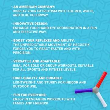 HECOstix - Red White Blue - Hand Eye Coordination & Reaction Speed Training Tool – Improve Sports Performance, Exercise, and Fun for All Ages