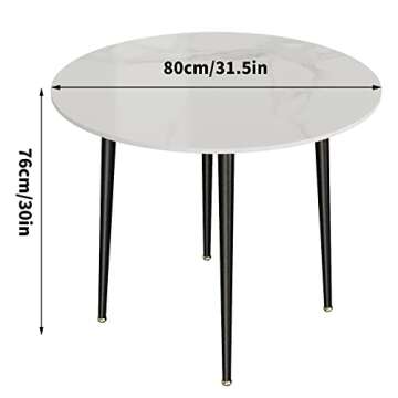 Wisfor Sintered Stone Dining Table: 32" Round Reception Table Modern Coffee Table Marble Table with Metal Legs for Kitchen Living Room Office Patio Seaside (White)