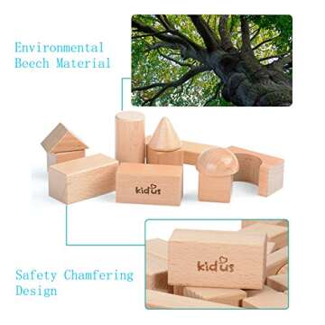 ZONXIE 80pcs Wooden Building Blocks Set for Toddlers - Educational Preschool Learning Toys, Natural ...