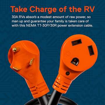 True Mods 15 ft 125V 30 Amp RV Shore Power Extension Cord Set [NEMA TT-30P TT-30R] [LED Light] [ETL]...