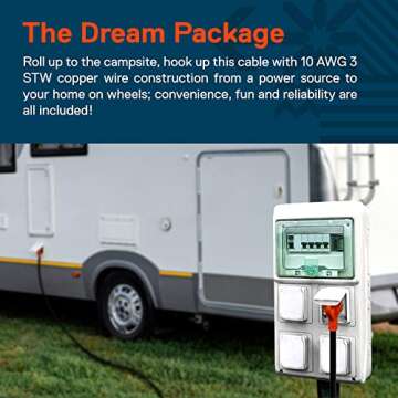 True Mods 15 ft 125V 30 Amp RV Shore Power Extension Cord Set [NEMA TT-30P TT-30R] [LED Light] [ETL] 30A 10 Gauge 3 Prong Copper Wire Electrical Cable for Travel Trailer Pop Up Camper Campsite