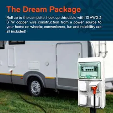 True Mods 15 ft 125V 30 Amp RV Shore Power Extension Cord Set [NEMA TT-30P TT-30R] [LED Light] [ETL] 30A 10 Gauge 3 Prong Copper Wire Electrical Cable for Travel Trailer Pop Up Camper Campsite