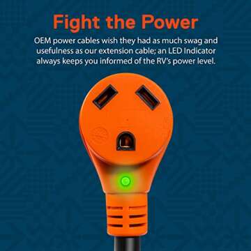 True Mods 15 ft 125V 30 Amp RV Shore Power Extension Cord Set [NEMA TT-30P TT-30R] [LED Light] [ETL] 30A 10 Gauge 3 Prong Copper Wire Electrical Cable for Travel Trailer Pop Up Camper Campsite