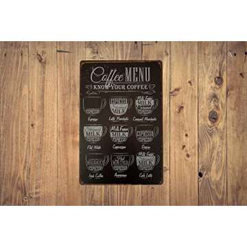 ERLOOD Coffee Menu Know Your Coffee Tin Sign Wall Retro Metal Bar Pub Poster Metal 12 X 8