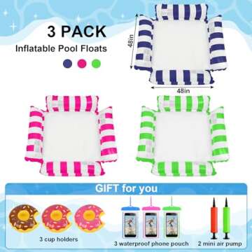 3 Pack Inflatable Pool Floats for Adults: 4-in-1 Rafts