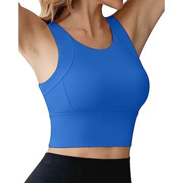 Ama Larsi High Neck Sports Bra for Women Longline Medium Impact Workout Crop Tank Tops Wirefree Padded Yoga Bra Gym Royal Blue