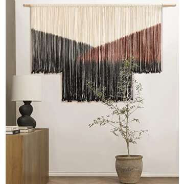 Macrame Wall Hanging Large Black Tie-Dye Geometric Décor Bohemian Yarn Tapestry Home Boho Wall Déc...
