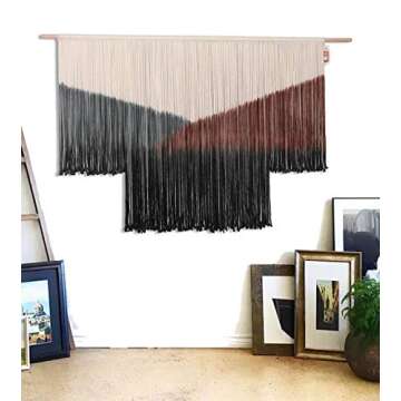 Macrame Wall Hanging Large Black Tie-Dye Geometric Décor Bohemian Yarn Tapestry Home Boho Wall Décor 59"Wx35"L