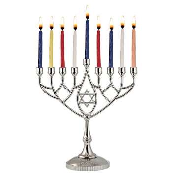 Traditional Classic Geometric Hanukkah Menorah 9" Silver Plated Chanukah Candle Minorah Fits Standar...