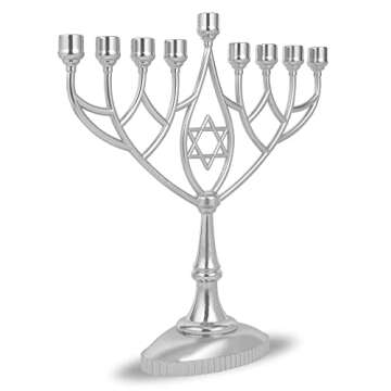 Traditional Classic Geometric Hanukkah Menorah 9" Silver Plated Chanukah Candle Minorah Fits Standard Hanukah Candles by Zion Judaica