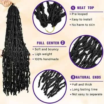 ISWEET Butterfly Locs Crochet Hair 8 Packs 96 Strands - 24 Inch #1B Short Soft Handmade Distressed Synthetic Braids Pre Looped Locs Crochet Hair for Black Women
