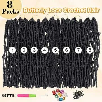 ISWEET Butterfly Locs Crochet Hair 8 Packs 96 Strands - 24 Inch #1B Short Soft Handmade Distressed Synthetic Braids Pre Looped Locs Crochet Hair for Black Women