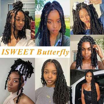 ISWEET Butterfly Locs Crochet Hair 8 Packs 96 Strands - 24 Inch #1B Short Soft Handmade Distressed Synthetic Braids Pre Looped Locs Crochet Hair for Black Women