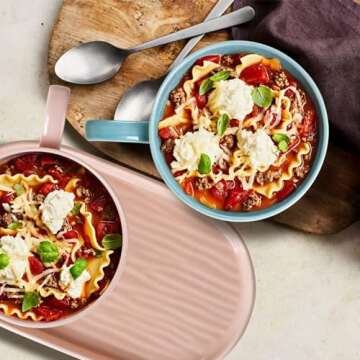 Artena Solid Soup and Sandwich Plate Combo, 16 oz Soup Bowls/Mugs/Cups with Handles in 9.85-inch Ceramic Plates, Glazed Soup and Side/Cracker Bowls Sets for Breakfast, Bread Dipping Bowls, Soft Pink