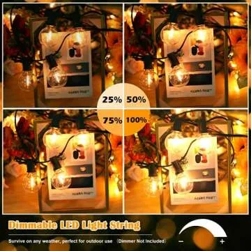 Brightever LED Outdoor String Lights 100FT Patio Lights with 52 Shatterproof G40 Edison Bulbs, Waterproof Outside Hanging Lights for Porch, Deck, Garden, Backyard, Balcony, 2700K Dimmable
