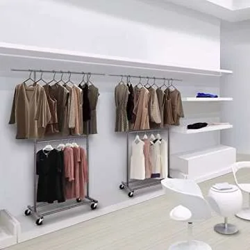 Simple Trending Double Rod Clothing Garment Rack - Rolling Clothes Organizer