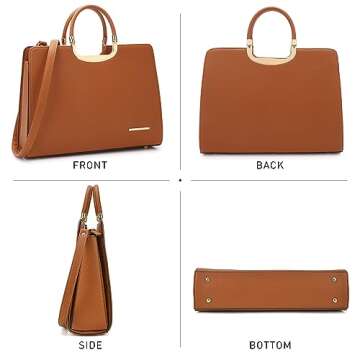 Womens Handbag Top Handle Shoulder Bag Tote Satchel Purse Work Bag with Matching Wallet (1-Brown) Large