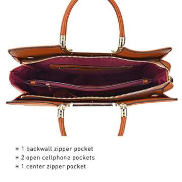 Womens Handbag Top Handle Shoulder Bag Tote Satchel Purse Work Bag with Matching Wallet (1-Brown) Large