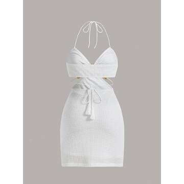 Verdusa Women's Casual Sleeveless Tie Backless Cut Out V Neck Bodycon Halter Mini Beach Boho Dress W...