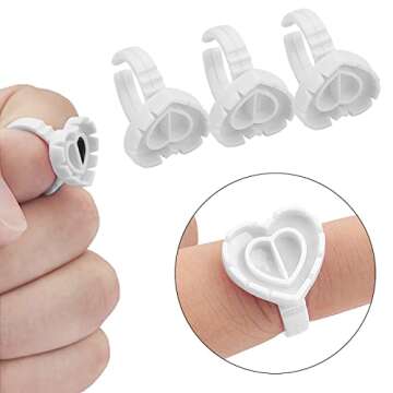 300 PCS Glue Rings for Eyelash Extension,Heart Glue Rings for Lash Eyelash Extension Supplies, Lash Glue Rings Smart Glue Cups Eyelash Glue Holder, Blossom Glue Ring Fan Fanning Glue Cups, White