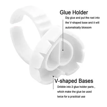 300 PCS Glue Rings for Eyelash Extension,Heart Glue Rings for Lash Eyelash Extension Supplies, Lash Glue Rings Smart Glue Cups Eyelash Glue Holder, Blossom Glue Ring Fan Fanning Glue Cups, White