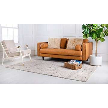 Rugs.com Oregon Collection Rug – 7' x 10' Beige Low-Pile Rug Perfect for Living Rooms, Large Dining Rooms, Open Floorplans