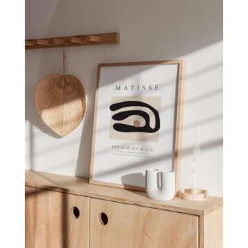 HAUS AND HUES Paper Cutouts Art Exhibition Poster - Matisse Poster, Abstract Art Print, Wave Leaf Matisse Wall Decor for Dorm, Bedroom, and Living Room Walls (Beige Frame, 16x20)