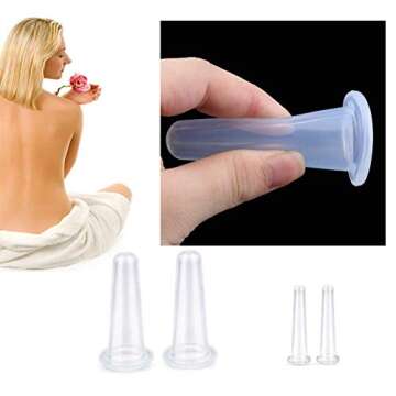 AKOAK 4 Pcs/Set (2 Large &2 Small) Natural Silicone Massage Cup, Suitable for Body, Face, Neck, Back, Eye Massage, Vacuum Tank, Perfect for Body and Facial Care, Anti-aging Beauty Tool (White)