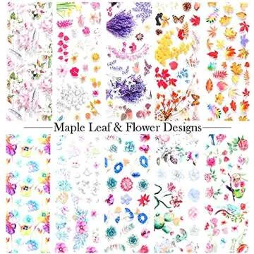 Fall Nail Art Stickers Maple Leaves Nail Art Foil Transfer Decals Nail Art Supplies Foil Transfers Holographic Starry Sky Autumn Maple Leaf Flower Designs for Thanksgiving Day Decorations 10 Sheets