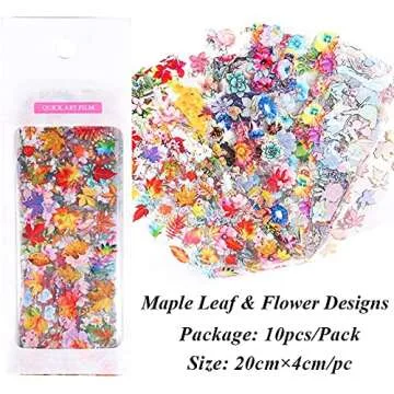 Fall Nail Art Stickers Maple Leaves Nail Art Foil Transfer Decals Nail Art Supplies Foil Transfers Holographic Starry Sky Autumn Maple Leaf Flower Designs for Thanksgiving Day Decorations 10 Sheets