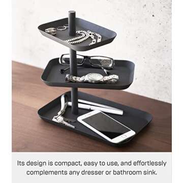 Yamazaki Home Tower 3-Tier Accessory Tray - Jewelry Holder & Storage Organizer - Steel