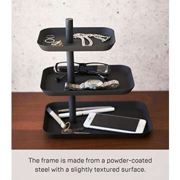 Yamazaki Home Tower 3-Tier Accessory Tray - Jewelry Holder & Storage Organizer - Steel