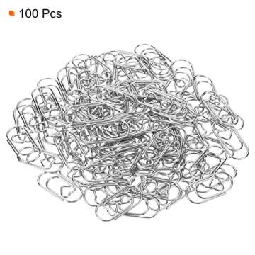 MECCANIXITY Paper Clip Heart-Shaped Cute Decorative Fun Clips Bookmarks 0.8 Inch Silver Tone for Organize Office Home, Pack of 100