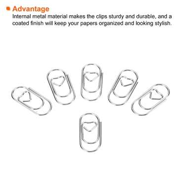 MECCANIXITY Paper Clip Heart-Shaped Cute Decorative Fun Clips Bookmarks 0.8 Inch Silver Tone for Organize Office Home, Pack of 100