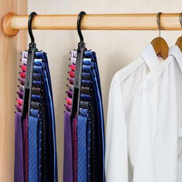 IPOW Upgraded 2 PCS See Everything Cross X 20 Tie Rack Holder,Rotate to Open/Close Tie and Belt Hanger with Non-Slip Clips,360 Degree Swivel Space Saving Organizer