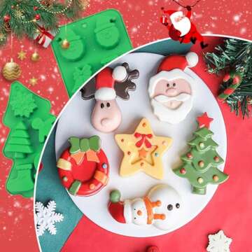 3Pcs LEBERY Christmas Silicone Molds, Christmas Tree Santa Gingerbread Man Snowman Stockings Silicon...