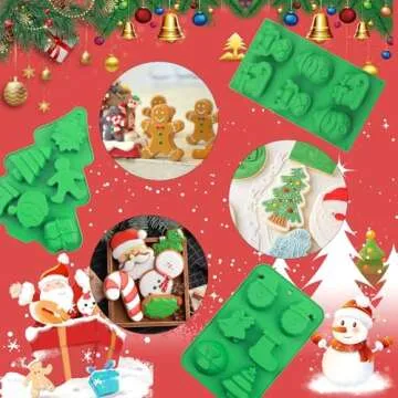 3Pcs LEBERY Christmas Silicone Molds, Christmas Tree Santa Gingerbread Man Snowman Stockings Silicone Candy Mold, Xmas Baking Mold Christmas Chocolate Candy Cake Cupcake Jello Ice Cube Soap Molds