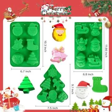 3Pcs LEBERY Christmas Silicone Molds, Christmas Tree Santa Gingerbread Man Snowman Stockings Silicone Candy Mold, Xmas Baking Mold Christmas Chocolate Candy Cake Cupcake Jello Ice Cube Soap Molds