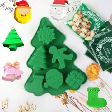 3Pcs LEBERY Christmas Silicone Molds, Christmas Tree Santa Gingerbread Man Snowman Stockings Silicone Candy Mold, Xmas Baking Mold Christmas Chocolate Candy Cake Cupcake Jello Ice Cube Soap Molds