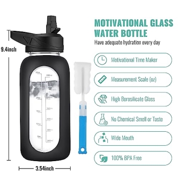 CIVAGO Glass Water Bottle 64 oz with Straw and Handle
