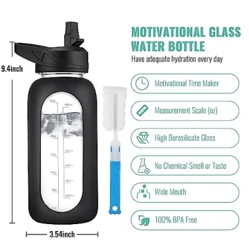 CIVAGO Glass Water Bottle 64 oz with Straw and Handle