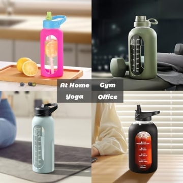 CIVAGO Glass Water Bottle 64 oz with Straw and Handle